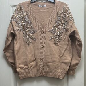 Embellished Tan Women's Sweater